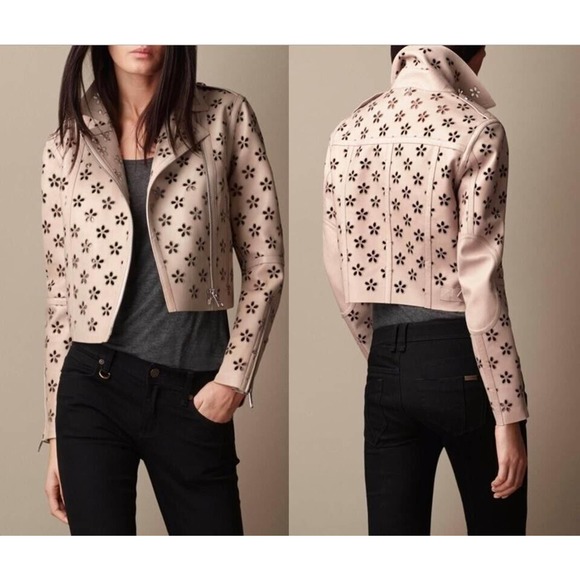 $6250 STUNNING NWT BURBERRY MOTO LAMBSKIN LEATHER LASER CUT JACKET COAT 6 S NEW! - Picture 1 of 10